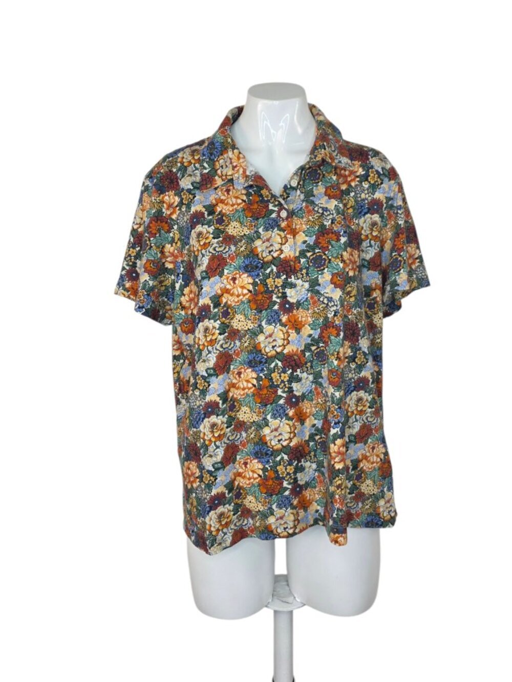 Simons x Liberty Fabric Floral Polo Shirt, Cotton, Short Sleeve, Size XL